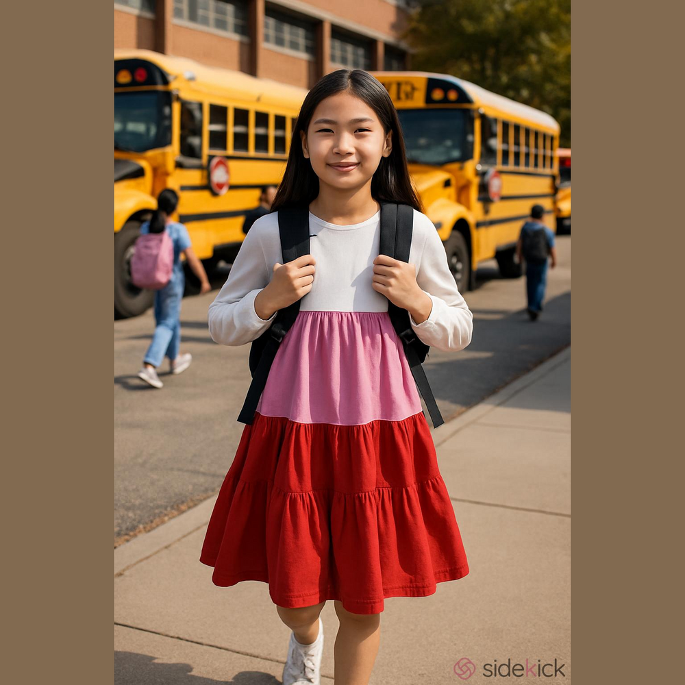 Girls Hanna Andersson Pink Red Tiered Long Sleeve Casual Dress US 10 (140cm)